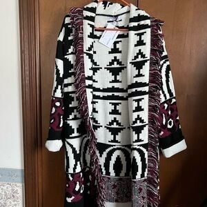 San Lorenzo Aztec Boho Open Front Cardigan. Wool Blend NWT Sz Small Italy